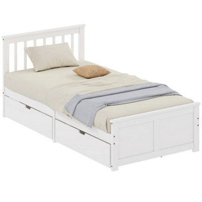 Storage Bed With 2 Drawers, Pine Wood Bed Frame, 90 X 190 Cm, White - image 1