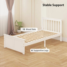 Storage Bed With 2 Drawers, Pine Wood Bed Frame, 90 X 190 Cm, White - thumbnail 5