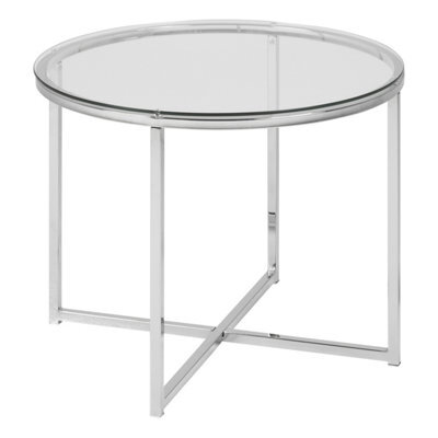Furniture To Go Cross Round Metal Side Table With Glass Top - image 1