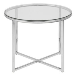 Furniture To Go Cross Round Metal Side Table With Glass Top - thumbnail 2