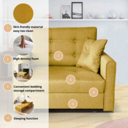 Single Sofa Bed With Storage Viva Lux I Yellow Upholstered Seat And Wavy Springs Compact Seating For Studio And Guest Room - thumbnail 6