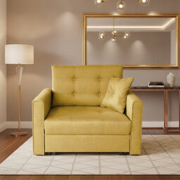Single Sofa Bed With Storage Viva Lux I Yellow Upholstered Seat And Wavy Springs Compact Seating For Studio And Guest Room