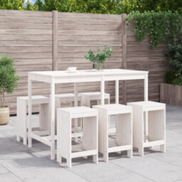 Berkfield 7 Piece Garden Bar Set White Solid Wood Pine