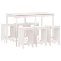 Berkfield 7 Piece Garden Bar Set White Solid Wood Pine - thumbnail 2
