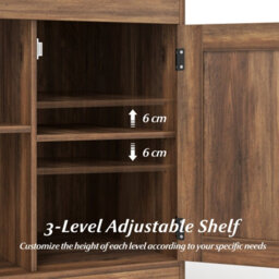Costway Farmhouse End Side Table With Charging Station Bedside Table With Cabinet-Rustic Oak - thumbnail 7