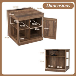 Costway Farmhouse End Side Table With Charging Station Bedside Table With Cabinet-Rustic Oak - thumbnail 2