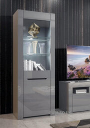 Furneo High Gloss & Matt Grey Display Cabinet Cupboard Milano 09G White Led Lights - thumbnail 1
