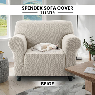 Ameha Spandex Sofa Cover Elasticated Bottom Living Room Beige 1 Seater 80 X 120 Cm Stretch Sofa Pet Protector - image 1