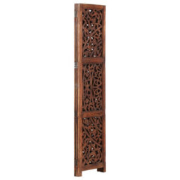 Berkfield Hand Carved 3-Panel Room Divider Brown 120X165 Cm Solid Mango Wood - thumbnail 3