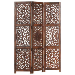 Berkfield Hand Carved 3-Panel Room Divider Brown 120X165 Cm Solid Mango Wood - thumbnail 7