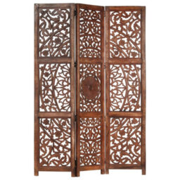 Berkfield Hand Carved 3-Panel Room Divider Brown 120X165 Cm Solid Mango Wood - thumbnail 1