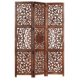 Berkfield Hand Carved 3-Panel Room Divider Brown 120X165 Cm Solid Mango Wood - thumbnail 6