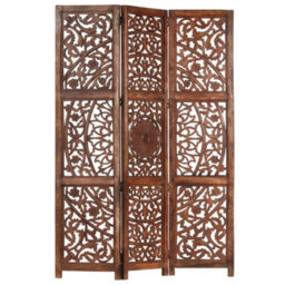 Berkfield Hand Carved 3-Panel Room Divider Brown 120X165 Cm Solid Mango Wood - thumbnail 8
