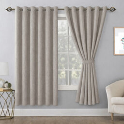 Bedlooms Beige Linen Curtain 100% Blackout Thermal Insulated Eyelet Curtain (Pair) 66 X 54 Inches With Tie Back Two - thumbnail 9