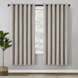 Bedlooms Beige Linen Curtain 100% Blackout Thermal Insulated Eyelet Curtain (Pair) 66 X 54 Inches With Tie Back Two