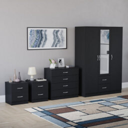 Lassic Vida Designs Riano 4 Piece Bedroom Set (2 Drawer Bedside Chest, 4 Drawer Chest, 3 Door 2 Drawer Mirrored Wardrobe), Black - thumbnail 6