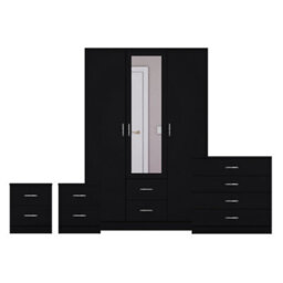 Lassic Vida Designs Riano 4 Piece Bedroom Set (2 Drawer Bedside Chest, 4 Drawer Chest, 3 Door 2 Drawer Mirrored Wardrobe), Black - thumbnail 8
