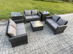 Fimous 6 Pcs Outdoor Lounge Sofa Set Wicker Pe Rattan Garden Furniture Set With Square Coffee Table Double Seat Sofa 2 Side Tables - thumbnail 1