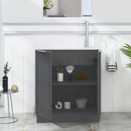 Royal Bathrooms Evora 700mm Graphite Grey Fluted Floor Standing Vanity Unit 2 Door With Carrara White Undrilled Worktop - thumbnail 3