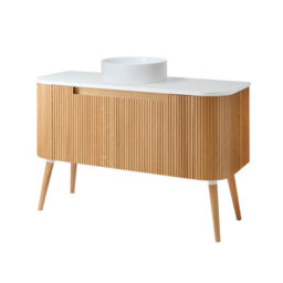 Homestylestore 1200mm Oak Floorstanding Fluted Bathroom Vanity Unit And Round Basin - thumbnail 1