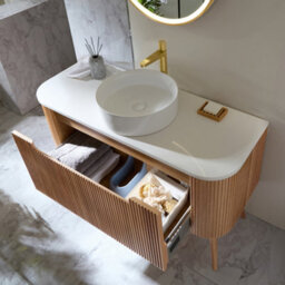 Homestylestore 1200mm Oak Floorstanding Fluted Bathroom Vanity Unit And Round Basin - thumbnail 2