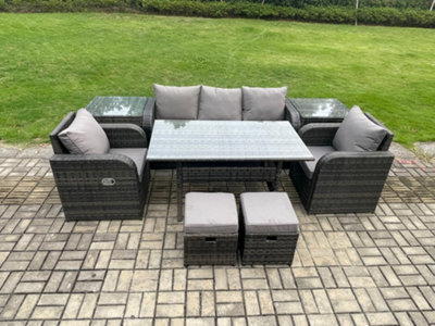 Fimous 7 Seater Rattan Outdoor Garden Furniture Set Rectangular Dining Table And Chair Sofa Set With 2 Side Tables - image 1