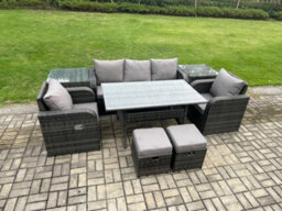 Fimous 7 Seater Rattan Outdoor Garden Furniture Set Rectangular Dining Table And Chair Sofa Set With 2 Side Tables - thumbnail 2
