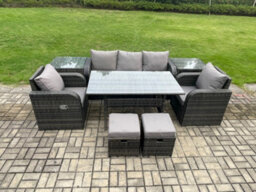 Fimous 7 Seater Rattan Outdoor Garden Furniture Set Rectangular Dining Table And Chair Sofa Set With 2 Side Tables - thumbnail 1