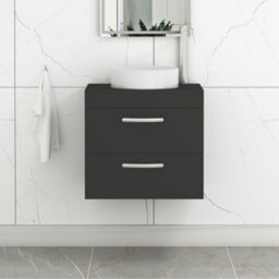 Royal Bathrooms Turin 800mm Wall Mounted Bathroom Vanity Unit With Sink 2 Drawer Matt Black & Art Countertop Basin - thumbnail 1