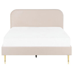 Beliani Bed Velvet Flayat 140 X 200 Cm (Eu Double) Light Beige - thumbnail 4