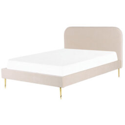 Beliani Bed Velvet Flayat 140 X 200 Cm (Eu Double) Light Beige - thumbnail 1