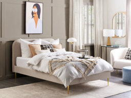 Beliani Bed Velvet Flayat 140 X 200 Cm (Eu Double) Light Beige - thumbnail 2
