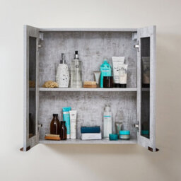 Homestylestore 600 X 650mm Concrete Grey Wall Mounted Mirrored Door Bathroom Cabinet And Brushed Copper Finger Pull Handles - thumbnail 2