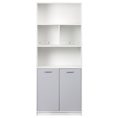 Wyld And Coco Living 2-Door Wall-Mounted Bookcase Grey And White, Tall Space-Saving Storage W80 X D40 X H197Cm - image 1