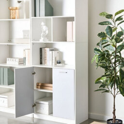 Wyld And Coco Living 2-Door Wall-Mounted Bookcase Grey And White, Tall Space-Saving Storage W80 X D40 X H197Cm - thumbnail 2