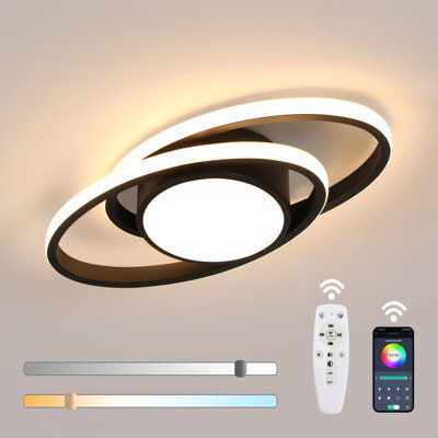 Pheashine Black Led Flush Mount Ceiling Light 39W Stepless Dimmable 3000-6500K Remote Control For Living Room, Bedroom, Kitchen - image 1