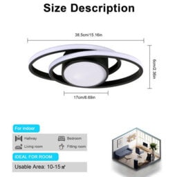 Pheashine Black Led Flush Mount Ceiling Light 39W Stepless Dimmable 3000-6500K Remote Control For Living Room, Bedroom, Kitchen - thumbnail 3