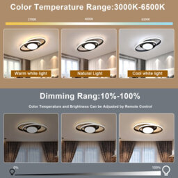 Pheashine Black Led Flush Mount Ceiling Light 39W Stepless Dimmable 3000-6500K Remote Control For Living Room, Bedroom, Kitchen - thumbnail 2