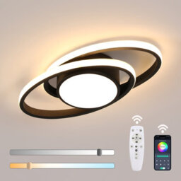 Pheashine Black Led Flush Mount Ceiling Light 39W Stepless Dimmable 3000-6500K Remote Control For Living Room, Bedroom, Kitchen - thumbnail 1