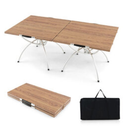 Costway 2 Pcs Foldable Camping Table Lightweight Aluminum Picnic Table W/ Carry Bag - thumbnail 1