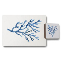 Benjamin Tate Design Placemat Coaster Set 12 Pieces With Wood Bottom Designer Coral Artwork Signature Collection - thumbnail 1
