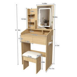Matteo Natural Walnut Makeup Vanity Desk Set With Adjustable Led Lighting - thumbnail 8