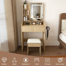 Matteo Natural Walnut Makeup Vanity Desk Set With Adjustable Led Lighting - thumbnail 3