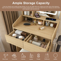 Matteo Natural Walnut Makeup Vanity Desk Set With Adjustable Led Lighting - thumbnail 7