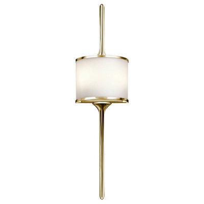 Stylish Ip44 Twin Wall Light With White Glass Shade And Polished Brass Finish