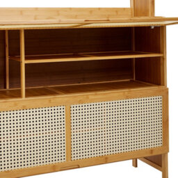 Darphe Natural Wood Entryway Shoe Cabinet With Rattan Doors Hooks Hats Bags Scarves Storage - thumbnail 7