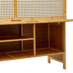 Darphe Natural Wood Entryway Shoe Cabinet With Rattan Doors Hooks Hats Bags Scarves Storage - thumbnail 6
