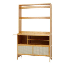 Darphe Natural Wood Entryway Shoe Cabinet With Rattan Doors Hooks Hats Bags Scarves Storage - thumbnail 5