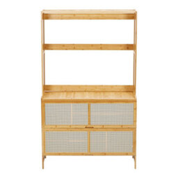 Darphe Natural Wood Entryway Shoe Cabinet With Rattan Doors Hooks Hats Bags Scarves Storage - thumbnail 4