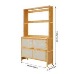 Darphe Natural Wood Entryway Shoe Cabinet With Rattan Doors Hooks Hats Bags Scarves Storage - thumbnail 8